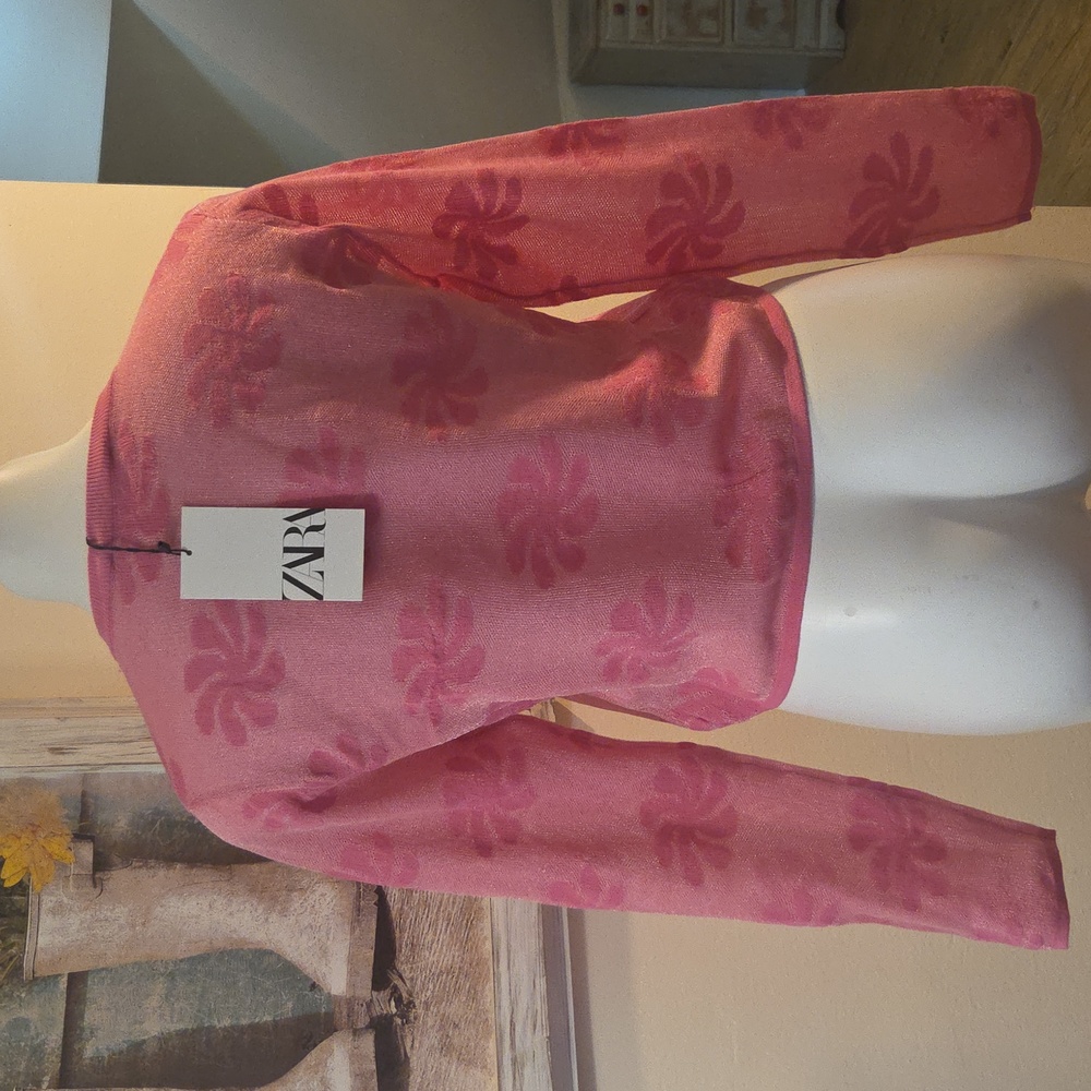 NWT-  Zara Pink Floral Sweatshirt - Picture 7 of 10